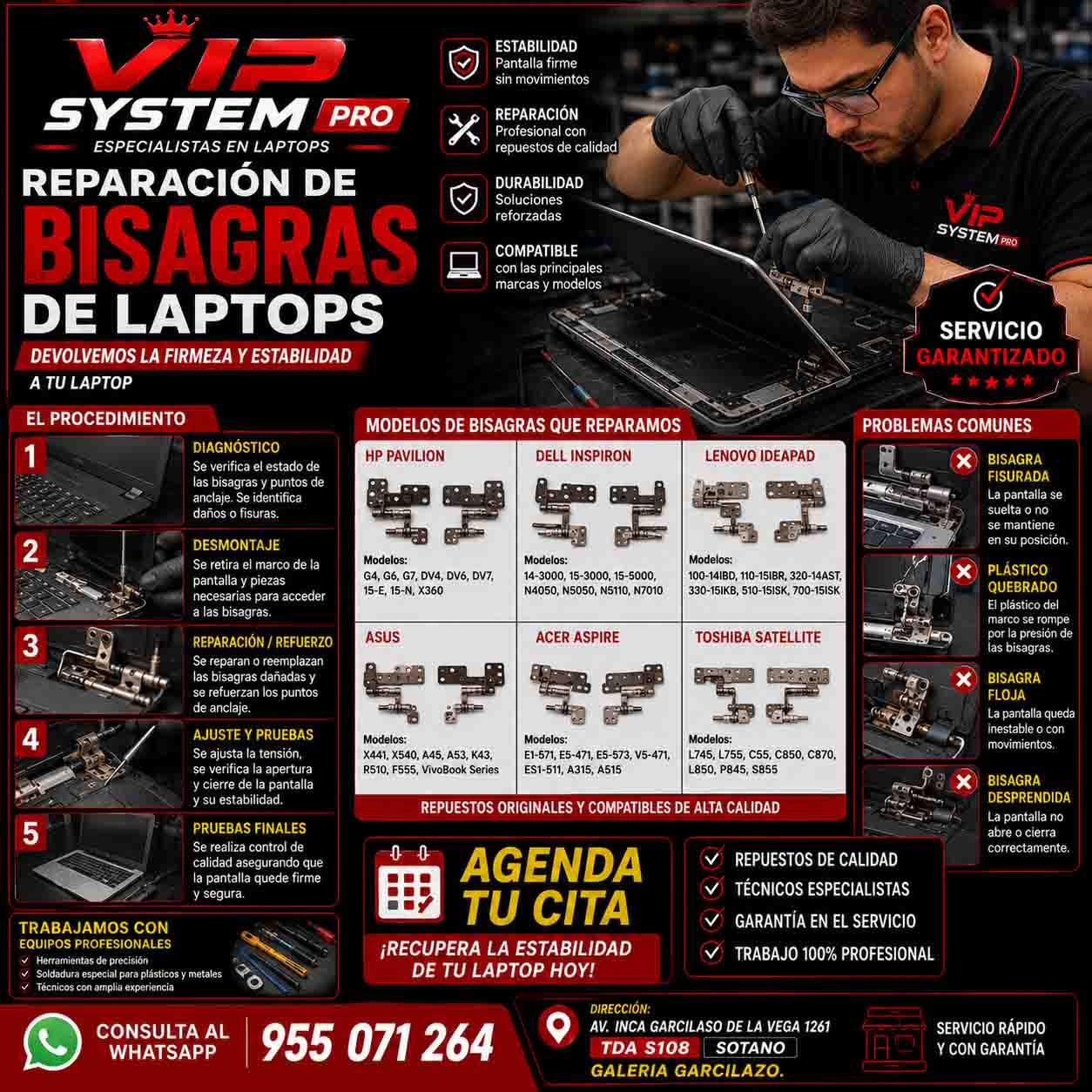 BISAGRAS CAMBIO DE BISAGRAS PARA LAPTOPS EN CENTRO DE LIMA WILSON VIP - Imagen 1
