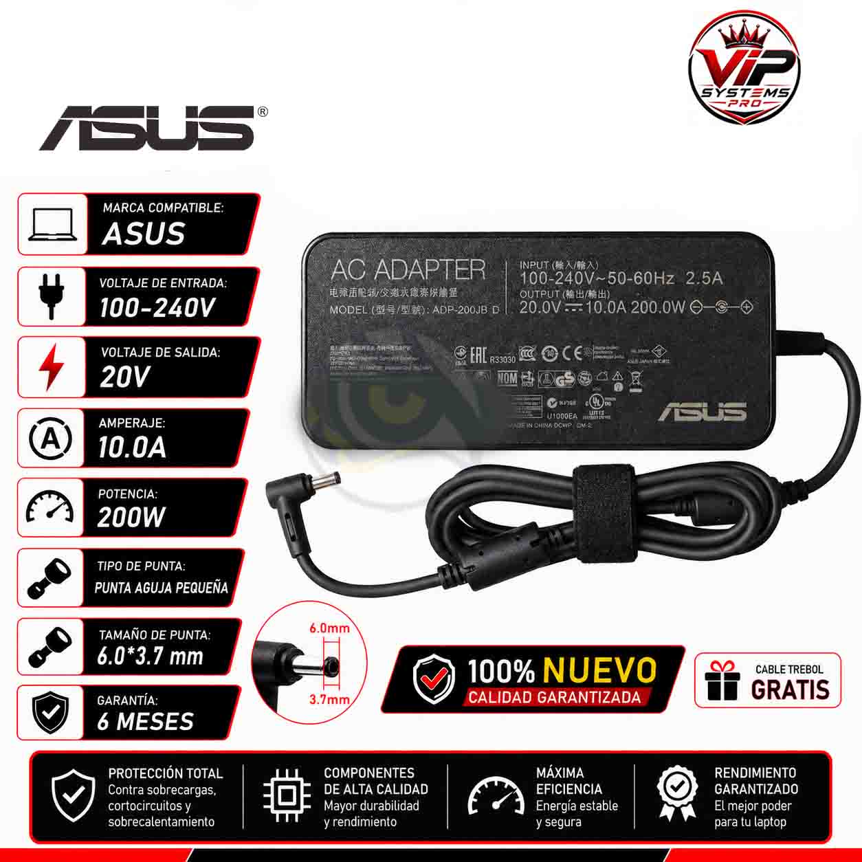 2 CARGADOR PARA ASUS 20V 10.0A 200W 6.0*3.7 Vip - Imagen 1