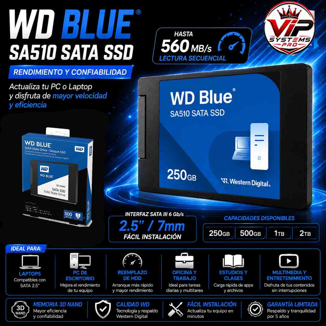 23 SSD WD Blue™ SA510 SATA 2.5” / 7 mm Garantizado - Imagen 1