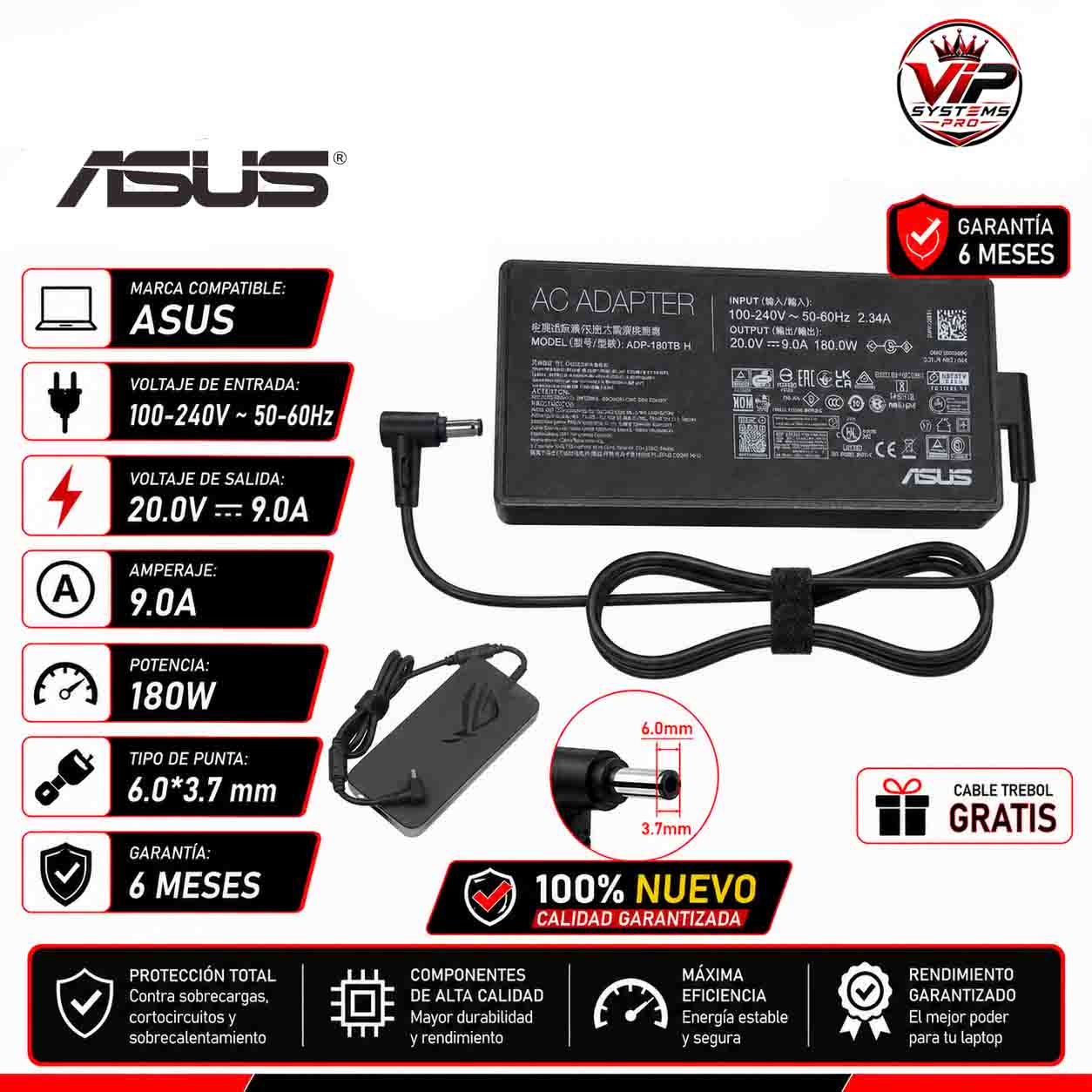 23 CARGADOR PARA ASUS 20V 9.0A 180W 6.0*3.7 Vip - Imagen 1