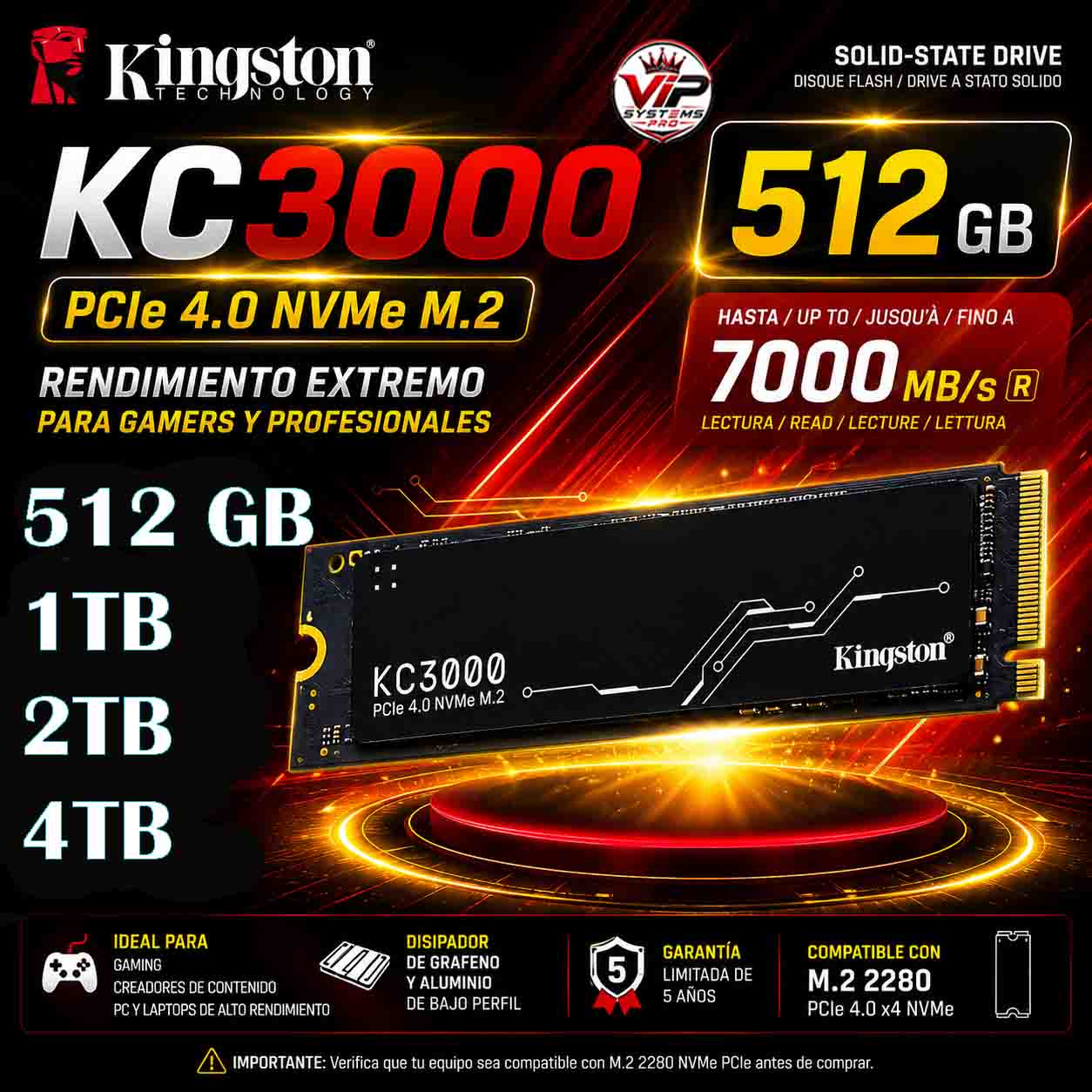 5 SSD Kingston KC3000 PCIe 4.0 NVMe M.2 – Alto Rendimiento - Imagen 1