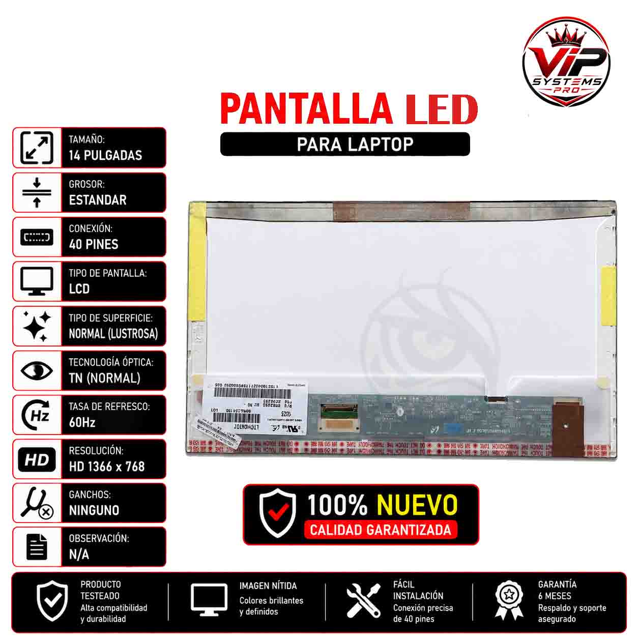 LED PANTALLA 14.0 LED 40 PINES HD 1366*768 LTN140AT26 Garantizado - Imagen 1