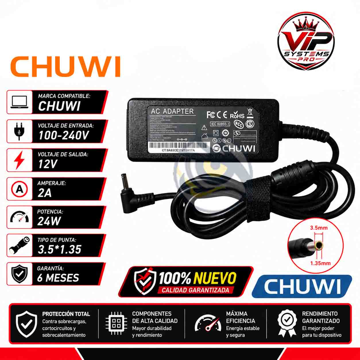 VIP PAGINA CARGADOR PARA CHUWI 12V 2A 24W 3.5*1.35 Vip - Imagen 1